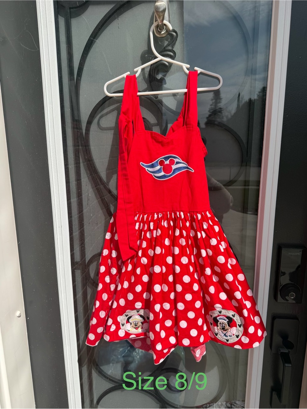 Custom disney cruise Girls Red Polka Dot -Embroidered Party Dress